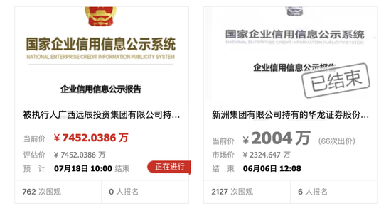 无人竞拍!华龙证券7452万元股权拍卖遇冷