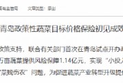 青岛金融监管局：政策性蔬菜目标价格保险为两个试点县域的6.91万亩蔬菜提供风险保障1.14亿元